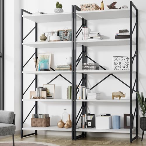 Shintenchi 2-Tier Bookshelf: Tall Industrial Bookcase for Living Room/Home/Office, Modern Book Holder with Storage Rack Shelves - White - color: 2pcs/White