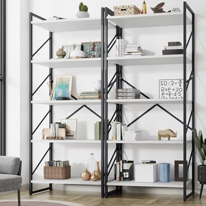 Shintenchi 2-Tier Bookshelf: Tall Industrial Bookcase for Living Room/Home/Office, Modern Book Holder with Storage Rack Shelves - White - color: 2pcs/White