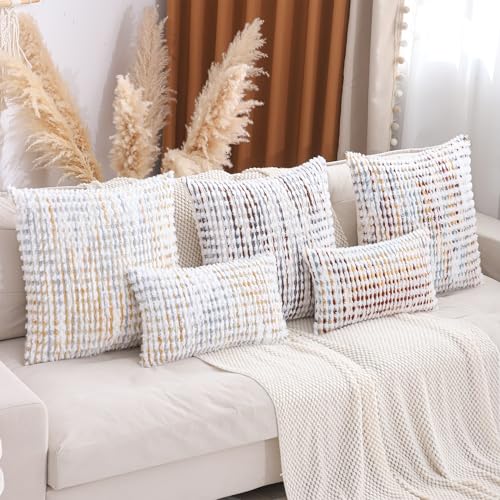 LUOYEHK Boho Throw Pillow Covers 22x22 Inch Set of 2 Chenille Tufted Pillowcase Farmhouse Neutral Cushion Covers for Couch Sofa Bed Living Room, Brown White - color: Brown White, size: 22" x 22" (Pack of 2)