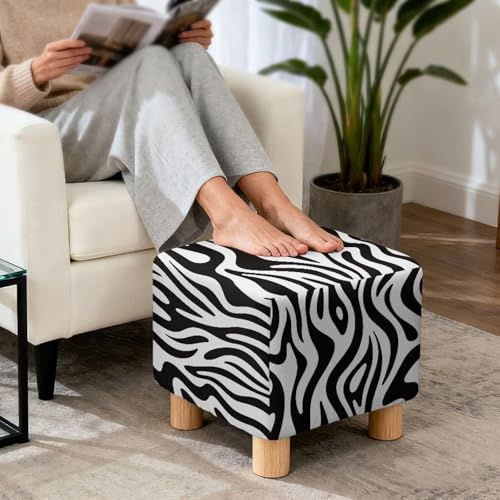 Zebra Stripe Print Ottoman Cover Square, Stretch Ottoman Cover, Anti Dust Ottomans Slipcover Square Washable Foot Stool Covers with Elastic Bottom - color: Zebra Stripe