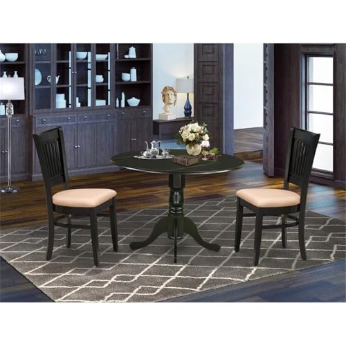 East West Furniture DLVA3-BLK-C 3 Piece Kitchen Table Set for Small Spaces Contains a Round Dining Room Table with Dropleaf and 2 Linen Fabric Upholstered Chairs, 42x42 Inch, Black - color: Dlva3-blk-c
