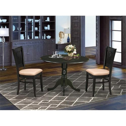 East West Furniture DLVA3-BLK-C 3 Piece Kitchen Table Set for Small Spaces Contains a Round Dining Room Table with Dropleaf and 2 Linen Fabric Upholstered Chairs, 42x42 Inch, Black - color: Dlva3-blk-c