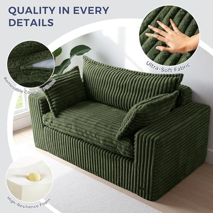 MAXYOYO Boneless Couch, 59-Inch Couch in a Box, Deep Loveseat | Foam-Filled Boneless Loveseat, Deep Seating for Two with No Assembly, Ideal for Living Rooms, Apartments, Dark Green - color: Dark Green
