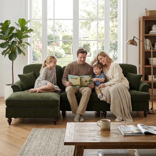 Modular Sectional Sofa Couch, Comfy Chenille Sofa with Removable Ruffled Skirt, Flared Armrests, Sturdy Legs, Convertible Sectional for Living Room, Bedroom, Apartment (Green) - color: Green, size: 107.1 Inch L
