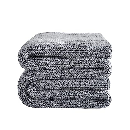 L'AGRATY Knitted Weighted Blanket - 50"x60" 7lbs Cooling Chunky Knit Heavy Blanket for Adults Braided Crochet Throw Thick Cable Yarn Knit Decorative No Beads Evenly Weighted Machine Washable | No Beads Evenly Weighted Machine Washable Chunky Braided Croch