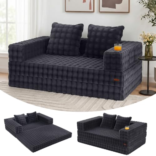 COMAX Futon Sofa Bed, Convertible Sofa Bed, Folding Boneless Couches | Low-Profile Boneless Couch for Living Room, 11.8" H Low Seat Small 59" Foldable Floor Sleeper Mattress Lounge Space‑Saving - color: Dark Grey Bubble, size: 59"