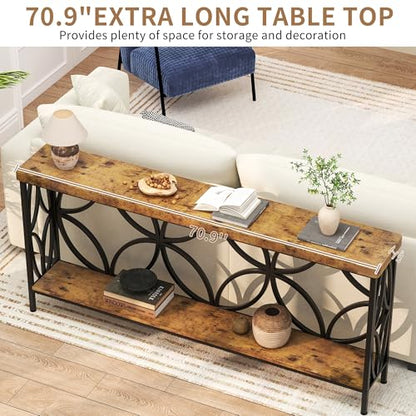 70.9 inch Extra Long Sofa Table, Industrial Console Table Behind Couch | With 2 Tier Storage Shelf, Entryway Console Table for Entryway, Living Room, Foyer, Hallway, Unique Design, Rustic Brown - color: Rustic Brown