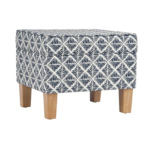HomePop 22" Modern Rectangular Storage Ottoman - Blue Geometric Pattern - color: Blue Geometric Pattern
