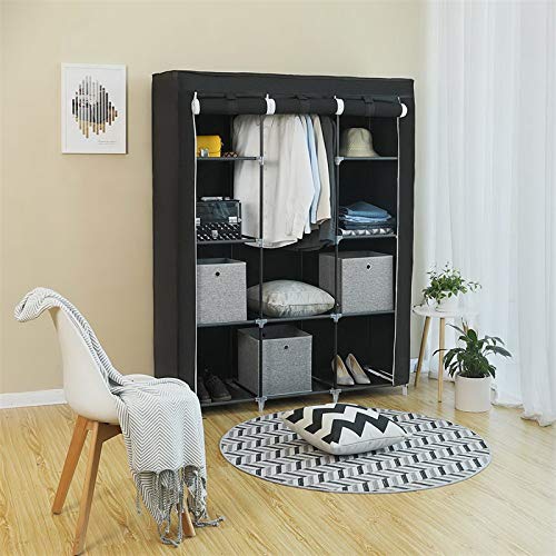 67" Portable Closet Storage Organizer Wardrobe, Freestanding Clothes Rack with Non-Woven Fabric Cover, 10 Shelves & Hanging Rod, Easy Assembly, Dustproof & Waterproof (Black)