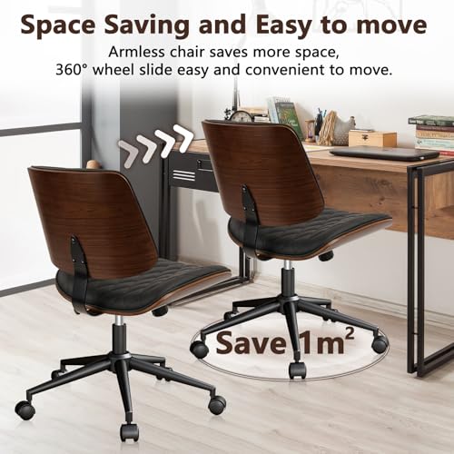 CLATINA Home Office Desk Chair with Wheels, Adjustable Height Armless Office Chair, PU Leather Mid Back 360 Swivel Computer Chair, Modern Walnut Chair for Home, Meeting, Reading Room,Black(1 pk) - color: Black Diamond-b, size: 1 Pack