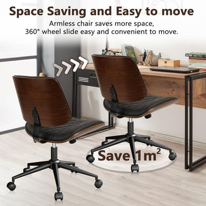 CLATINA Home Office Desk Chair with Wheels, Adjustable Height Armless Office Chair, PU Leather Mid Back 360 Swivel Computer Chair, Modern Walnut Chair for Home, Meeting, Reading Room,Black(1 pk) - color: Black Diamond-b, size: 1 Pack