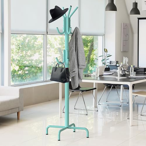 Simple Houseware Standing Coat Hanger Organizer Rack, 12 Hooks, Turquoise | For Entryway, Bedroom, and Hallway - color: Turquoise