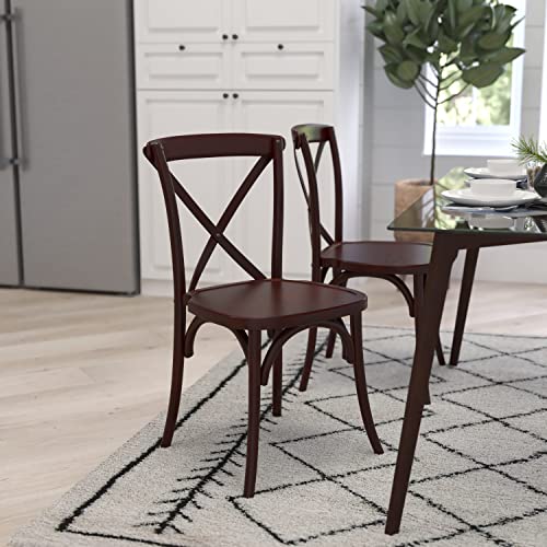 Merrick Lane Bardstown X-Back Bistro Style Wooden Dining Chair for Kitchens and Dining Rooms, High-Back Wood Stackable Kitchen Chair, Walnut - color: Walnut