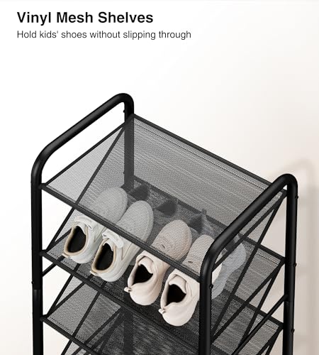 STO STO 8-Tier Narrow Shoe Rack with Lockable Wheels, Double-Sided Vinyl Mesh Shelf Shoe Organizer for Up to 30 Pairs, Slim Space Saving Metal Rolling Shoe Storage for Entryway, Closet, Hallway
