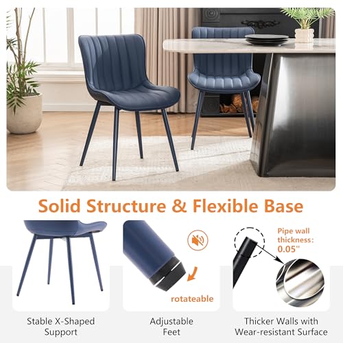 YOUNUOKE Dining Chairs Set of 2 Mid-Century Modern Kitchen Chairs Navy Blue | Faux leather upholstered with Back, fits dining living waiting room guest reception. Waterproof easy to clean assemble, 300lb - color: All Navy Blue