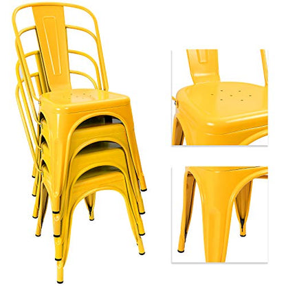 Devoko Metal Indoor-Outdoor Chairs Distressed Style Kitchen Dining Chairs Stackable Side Chair with Back Set of 4 (Yellow) - color: Yellow