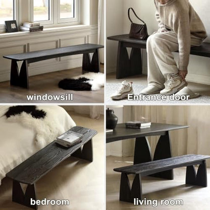 Black Wood Dining Bench, Armless Wooden Entryway Stool, Narrow Farmhouse Window Seat, Skinny Seat, Suitable for Bedroom, Living Room, Dining Room, Hallway(120x30cm/47.2x11.8in) - size: 120x30cm/47.2x11.8in