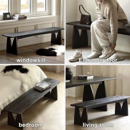 Black Wood Dining Bench, Armless Wooden Entryway Stool, Narrow Farmhouse Window Seat, Skinny Seat, Suitable for Bedroom, Living Room, Dining Room, Hallway(160x30cm/63x11.8in) - size: 160x30cm/63x11.8in