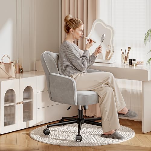 DurayLoly Desk Chair with Shell Back & 360° Swivel Wheels | Comfy Velet Vanity Chair,Adjustable Height,Stylish and Comfortable for Makeup, Work & Relaxation,Grey - color: Grey