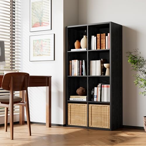 IRONCK 8-Cube Storage Organizer, Reversible Vertical Bookshelf, Black | 8-cube reversible shelf organizer. Bookshelf or TV stand. Extra-thick frame, FSC certified. Anti-tip. - color: Black