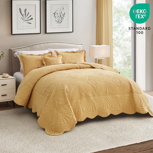 DaisyHuang Bedspread - Full Size Bedding Cover - Modern & Contemporary Coverlet Set, Real Stitching, Reversible, Lightweight, 5 Piece, Honey Gold - color: Honey Gold, size: Full(96"x110")