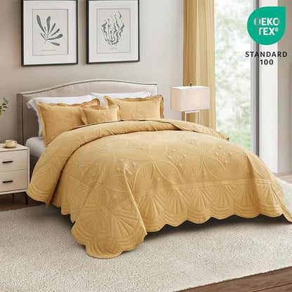 DaisyHuang Bedspread - Full Size Bedding Cover - Modern & Contemporary Coverlet Set, Real Stitching, Reversible, Lightweight, 5 Piece, Honey Gold - color: Honey Gold, size: Full(96"x110")