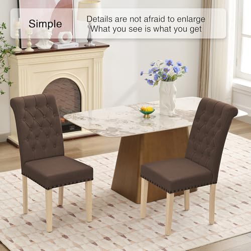 adochr Linen Dining Chairs Set of 6, Armless Parsons Chairs,Dark Brown | Wooden Legs & Tufted Buttons, Upholstered Dining Room Chair for Kitchen/Dining Room/Living Room - color: Dark Brown, size: 6PCS