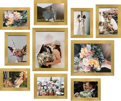 LUCKYLIFE Picture Frames Collage Wall Decor 10-Pack, Gallery Wall Frame Set with 8x10 5x7 4x6, Gold - color: Gold