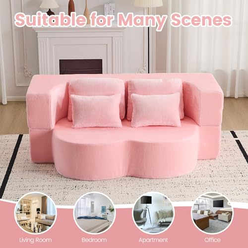 78” Convertible Sofa Bed, Full Size Sleeper Couch, Pink | Boneless Folding Loveseat, Deep Seat, Soft Chenille, 4 Pillows, No Assembly, for Guest Living Room Bedroom - color: Pink, size: 78"