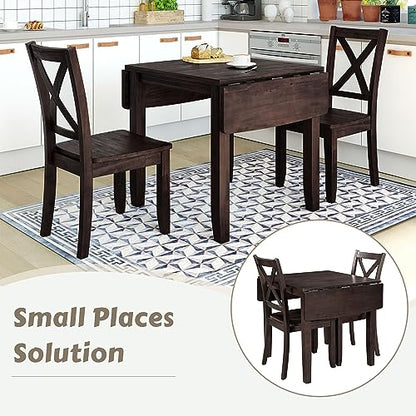 RuiSiSi 3 Piece Drop Leaf Dining Table Set with 2 X-Back Chairs Solid Wood Kitchen Table Set for Kitchen, Dining Room, Small Space, Espresso - color: Espresso, size: 3 Piece