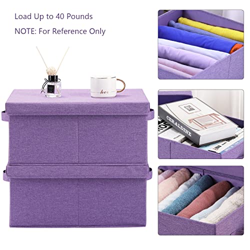 HOONEX Foldable Storage Bins with Lids, Pack of 2, Storage Boxes with 2 Carrying Handles and Sturdy Heavy Cardboard, 16.5" L x 11.8" W x 7.5" H for Shoes, Books, Clothes, Purple - color: Purple