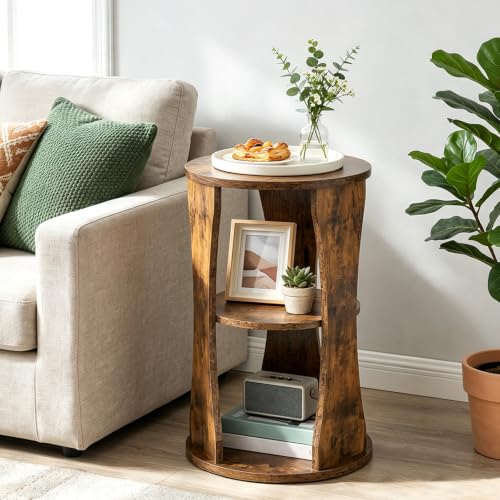 Round Side Table, 3-Tier Small End Table with Storage Shelves, Wooden Accent Table for Living Room, Bedroom, Rustic Brown ET15BR - color: Rustic Brown
