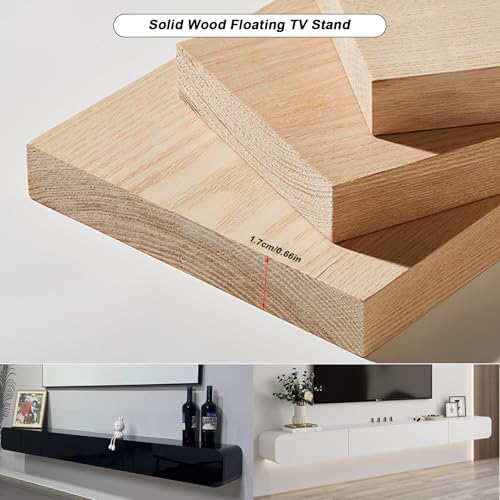Solid Wood Floating TV Stand Wall Mounted, Black, 70.86" Wall Mounted Entertainment Center Console, Hanging tv Media Shelf for Living Room, Bedroom (DSGBLACK-B, 70.86IN) - color: Dsgblack-b, size: 70.86IN