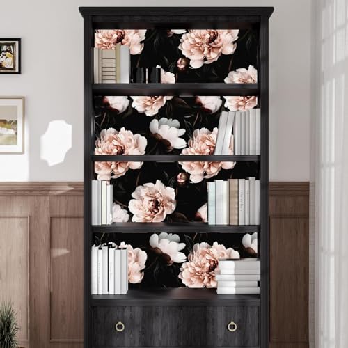 Black Pink Vintage Floral Peel and Stick Wallpaper 17.5" x 393" | Waterproof Vinyl Self Adhesive Removable Renter Friendly Floral Contact Paper - color: Black Pink, size: 17.5" x 393"