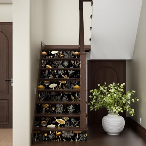 Dark Mushroom Wallpaper Peel and Stick 17.5" x 393",Black Gold | Self Adhesive/Removable/Waterproof/Thick Vinyl Contact Paper for Bathroom Bedroom Shelf Cabinet Drawer,Prepasted,Easy Peel - color: Black Gold, size: 17.5" x 118"