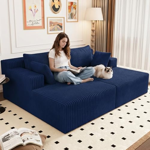 70.8" Oversized Double Chaise Lounge Indoor, Upholstered Deep Seat Cloud Couch Corduroy Lounge Chair, Modern Sofa Bed Loveseat Sleeper Chair for Living Room Bedroom Apartment, Blue - color: Blue, size: 70.8"