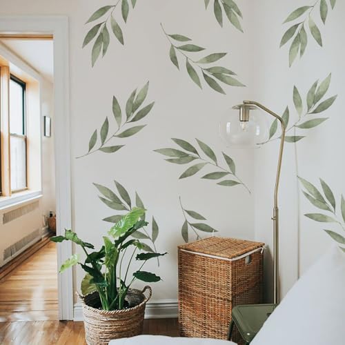 Boho Wall Decals Peel and Stick Large Wall Sticker Leaves Vinly Transfer for Living Room, Bedroom Decor, Boho Green Foliage - color: Boho Green Foliage