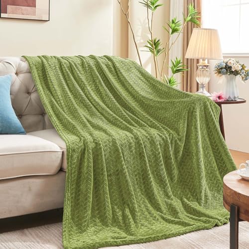 inhand Sage Green Fleece Twin Blanket, Super Soft Flannel Cozy Blankets for Adults, Lightweight Leaves Pattern Fuzzy Blanket for Couch Bed Office, Warm Plush Blankets for All Season, 60x90 Inches - color: Sage Green, size: Twin/Twin XL-60x90 IN
