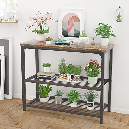 Ecoprsio Small Console Table, Sofa Table with Double Mesh Shelves, Industrial Entryway Table for Entryway, Hallway, Foyer, Front Hall, Sofa Couch, Living Room, Bar, Kitchen, 32 Inch, Rustic - color: Rustic Brown, style: 3-Tier