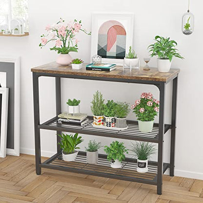 Ecoprsio Small Console Table, Sofa Table with Double Mesh Shelves, Industrial Entryway Table for Entryway, Hallway, Foyer, Front Hall, Sofa Couch, Living Room, Bar, Kitchen, 32 Inch, Rustic - color: Rustic Brown, style: 3-Tier