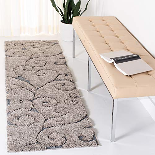 SAFAVIEH Florida Shag Collection Runner Rug - 2'3" x 7', Grey & Light Blue, Scroll Design, Non-Shedding & Easy to Clean, High-Low Plush Pile, Ideal for Bedroom, Foyer, Hallway (SG455-1160) - color: Grey/Light Blue, size: 2'3" x 7' (Runner)