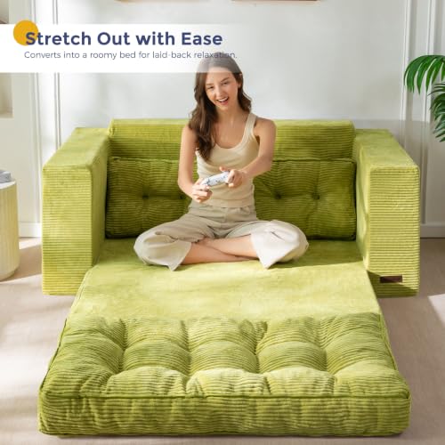MAXYOYO Folding Sofa Bed, Convertible Sleeper Loveseat with Pillows | 2-Person Fold-Out Loveseat, Convertible Sleeper Bed with Supportive Pillows for Relaxing or Overnight Guests, Dark Grey - color: Green