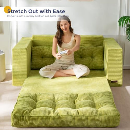 MAXYOYO Folding Sofa Bed, Convertible Sleeper Loveseat with Pillows | 2-Person Fold-Out Loveseat, Convertible Sleeper Bed with Supportive Pillows for Relaxing or Overnight Guests, Dark Grey - color: Green