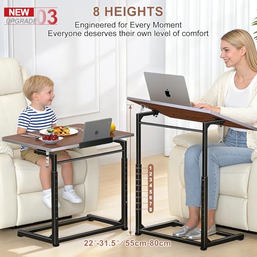 Tv Tray Table Set of 2,Extra Large Dinner Food Tray Table,Couch&Bed Eating Desk,Heavy Duty Folding Laptop Side Table with 8Height&90° Tilt Adjustable,C-Shaped End Table with Phone Slot Walnut - color: Walnut Wood Color, size: 2 Pack