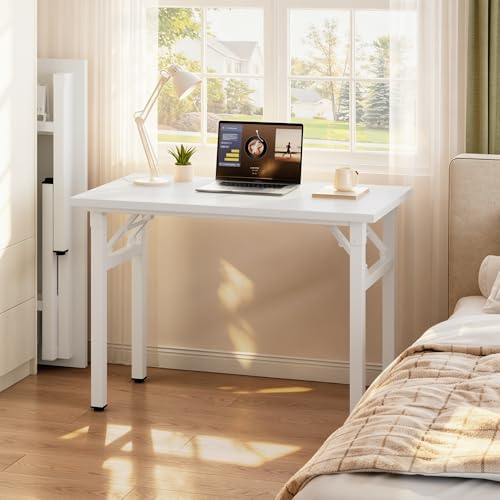 Need Small Folding Computer Desk, 35.8 Inch Writing Table, White | No-Assembly, Sturdy Foldable Desk for Home Office, Bedroom, Dorm Room, Student Study, Collapsible, Compact, Easy Storage - color: White, size: 35.8 inches