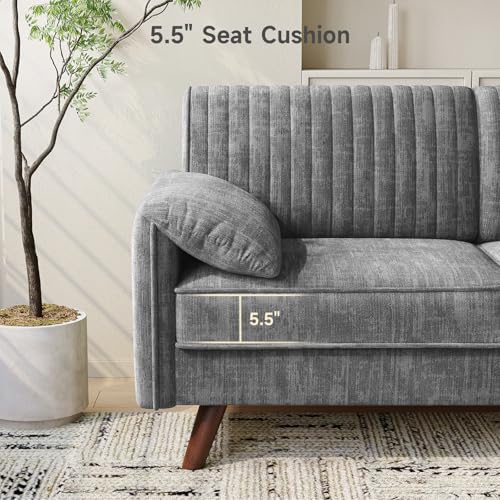 64.5" Loveseat Sofa, Chenille Loveseat Couch for Living Room, Grey | 23.2" Deep Seat Love seat with Padded Arms, Comfy Modern Small Couches for Bedroom, Small Spaces, Dorms, Office, Apartment - color: Grey