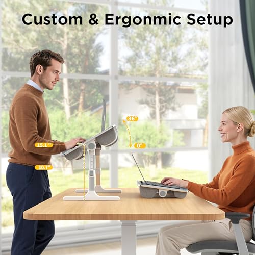 2-in-1 Bed & Lap Desk with Soft Cushion, Adjustable Height & Angle | Wrist Rest, Leather, iPad Holder & Stopper - Foldable Laptop Stand for Bed & Couch, Portable Bed Table Tray for Adults & Kids - color: Gray
