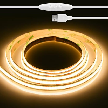 Meliya COB LED Strip Light, 5V USB LED Strip Light, 6.6ft Bright Daylight White Flexible Dimmable Light Strip for Display Cabinet, Living Room, TV Cabinet, Mirror, Kitchen Cabinet, Bedroom