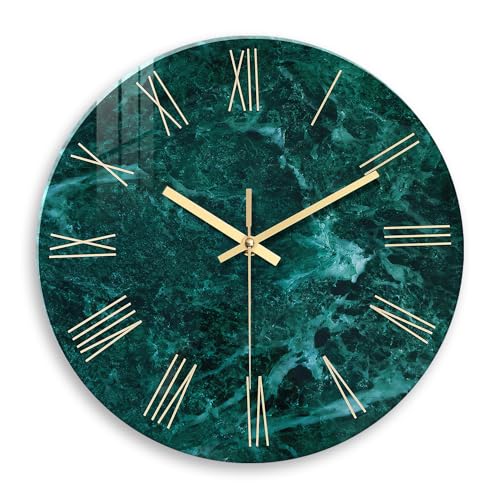 Teal Wall Clock Battery Operated 14 Inch | Modern Abstract Clocks for Living Room Decor Marble Pattern Glass Analog Wall Clock Silent - color: Teal3, size: 14 Inch