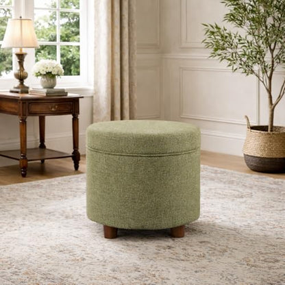 HomePop 19" Round Storage Ottoman - Green Tweed - color: Green Tweed